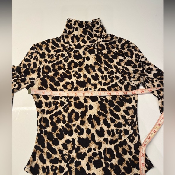 Black Brown Leopard bodysuit long sleeve mock neck size small - Picture 9 of 11
